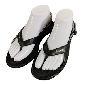 Reebok Easy Tone Toning Slingback Sandal Flip Flop Thong Black Platform Chunky 7